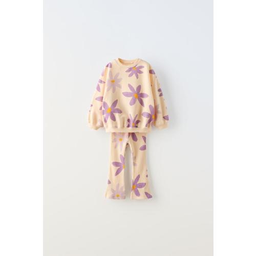FLORAL SWEATSHIRT AND FLARE LEGGINGS MATCHING SET