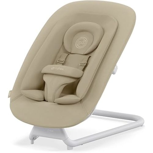 Cybex Lemo Self-Bouncing Baby Bouncer for Playing and Relaxing with Adjustable Harness and Breathable Mesh Backrest, Comfort Inlay with Head Hugger, and Stand, Sand White