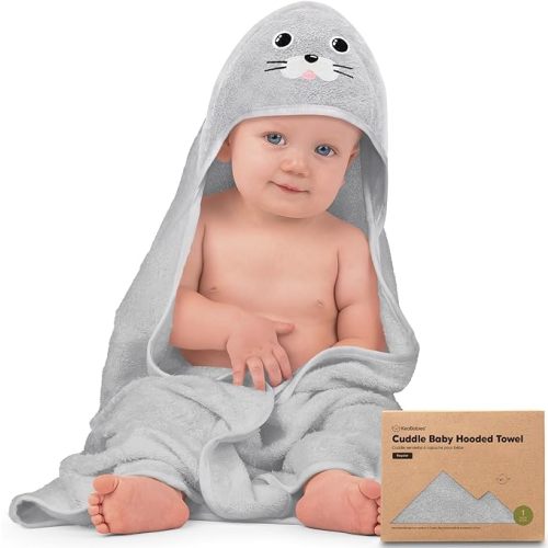 KeaBabies Baby Hooded Towel - Viscose Derived from Bamboo Baby Towel, Toddler Bath Towel, Infant Towels, Large Hooded Towel, Organic Baby Towels with Hood for Girls, Babies, Newborn Boys (Seal) - Regular