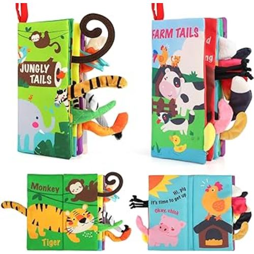 beiens Baby Books 0-6 Months, 2PCS Baby Toys 0-3-6-12-18 Months, Touch Feel Sensory Cloth Crinkle Soft Books, Tummy Time Toys, Infant Newborn Toys, Baby Boy Girl Shower Gifts Stroller Toys