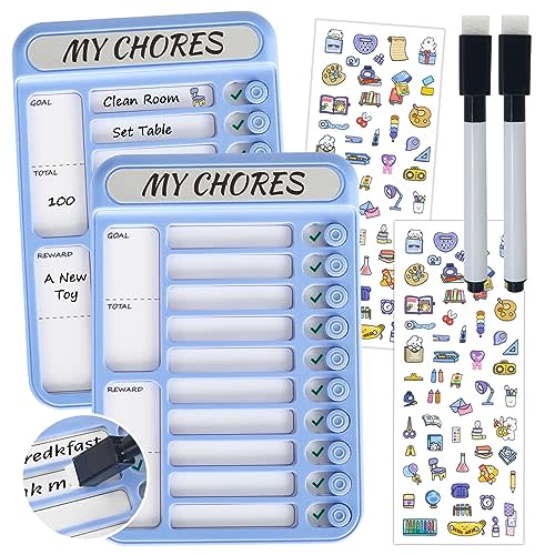 2 Pcs Dry Erase Chore Chart for Kids, Magnetic Whiteboard Checklist Board, Reusable to Do List Board, RV Daily Routine Schedule Board Planner for Refrigerator, Wall, Desk