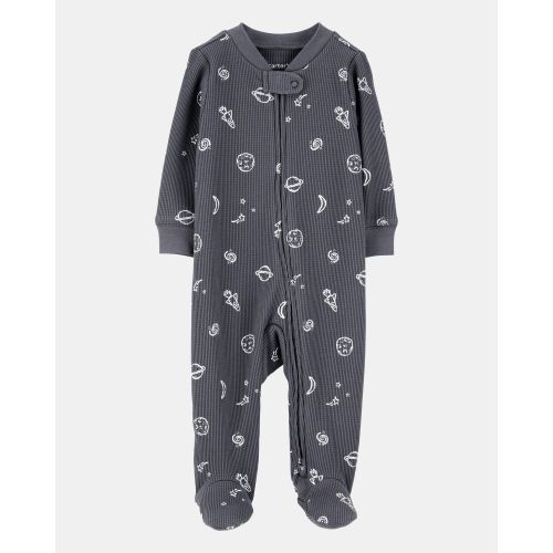 Baby Boy Space Print 2-Way Zip Waffle Knit Sleep & Play Pajamas - Grey - Carter's | Carter's