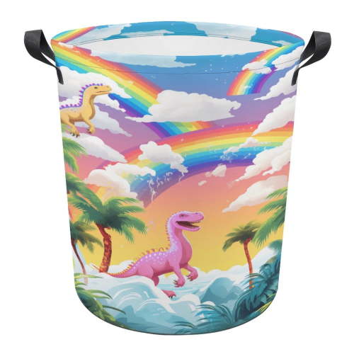 Laundry Basket Rainbow Dinosaur Foldable Clothes Hamper for Nursery Kids Toys Storage Bin
