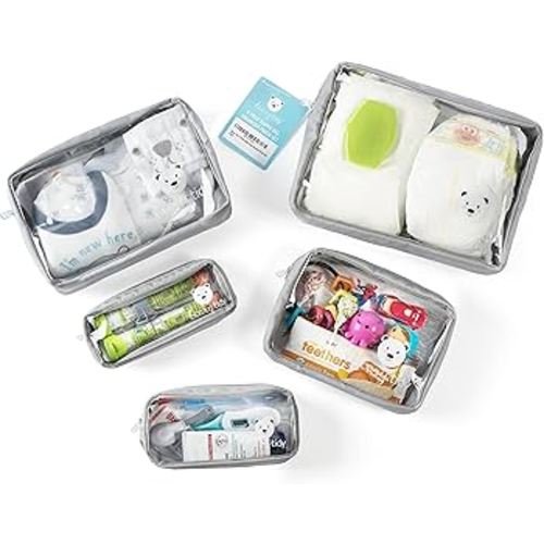 Amazon.com: Beary Tidy 5 Piece Diaper Bag Organizer Pouch Set, Clear with Zippers and Nestable : Baby