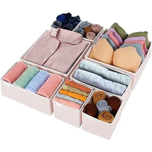 Criusia Drawer Organizer Clothes, 8 Pack Underwear Drawer Organizer, Foldable Cloth Storage Box Closet Dresser Drawer Divider Organizer for Clothes, Socks, Scarves, Ties(Pink)