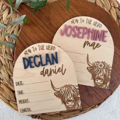 Birth Announcement | Baby Birth Stats Board | Baby Name Announcement | Birth Announcement | Name Sign | Baby Name Sign | Highland Cow Baby