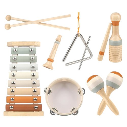 Montessori Wooden Music Set with Drum, Xylophone, Maracas for Kids