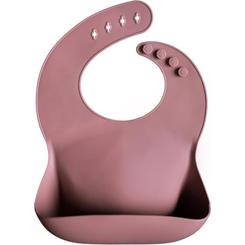 mushie Silicone Baby Bib | Adjustable Fit Waterproof Bibs (Dusty Rose)