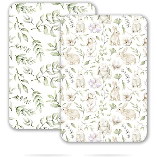 TCBunny 2 Pack Premium Fitted Baby 38X26 Mini Crib Sheets, Pack N Play Bassinet Sheets - Ultra-Soft 100% Cotton, Stylish Rabbit, and Garden Pattern, Safe and Snug for Baby - 38"X26"