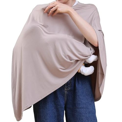 Multi-use Nursing Cover for Breastfeeding, 360°Full Coverage Nursing Poncho, Rayon Soft & Breathable Breastfeeding Cover up (Smooth Rayon, Warm Taupe)