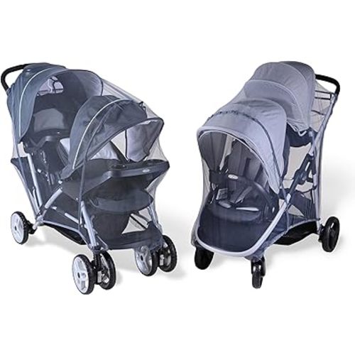 Mosquito Net for Sibling Stroller | Baby Double Stroller | Insect Mesh Net for Newborn and Toddler | Machine Washable – Gray