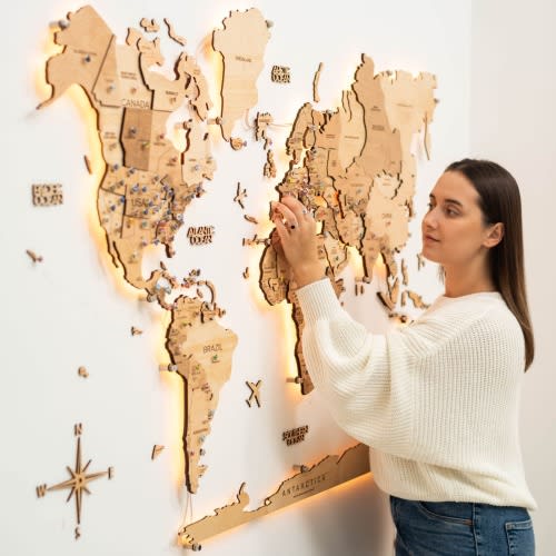 3D LED Wooden World Map - Light ‣ From Enjoy The Wood
