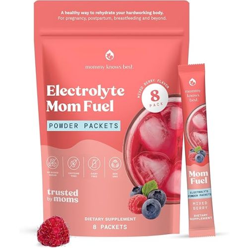 Mommy Knows Best Mom Fuel Electrolyte Drink Mix for Moms, Hydration Support - for Pregnancy, Prenatal, Electrolytes + Trace Minerals, Lactation Drink Mix Supplement (8 Count)