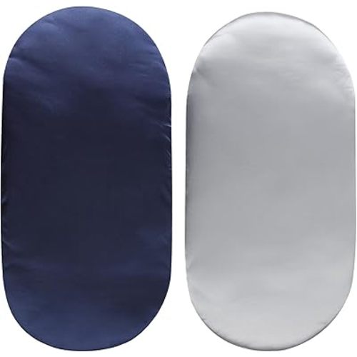 Satin Bassinet Sheet Set 2 Pack Ultra Soft Silk Fit for Rectangle, Hourglass, Oval Bassinet Mattress Protect for Baby Hair and Skin Cradle or Bassinet Sheets, Lt Grey & Navy
