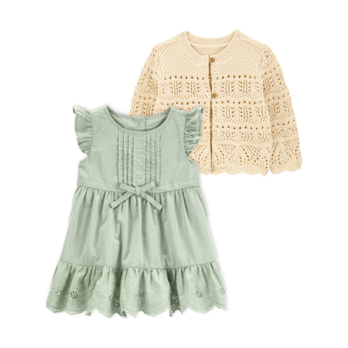 Baby 2-Piece Textured Eyelet Dress & Pointelle Cardigan Set | Carter's