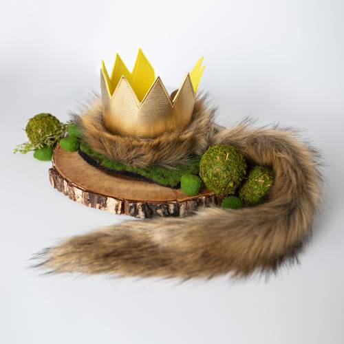 Wild One Gold Crown and Tail with Faux Fur . Costume for 1st Birthday Wild One Theme Party . Dress up and Make Believe Set . First B day