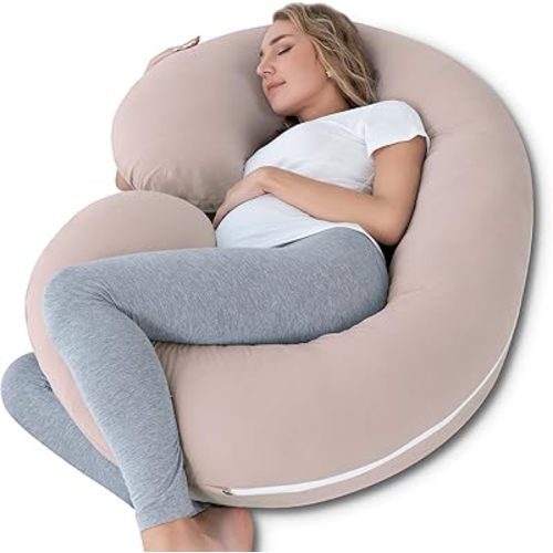 INSEN Pregnancy Pillow,Maternity Body Pillow with Velvet Cover,C Shaped Body Pillow for Sleeping (Cooling Cotton-Apricot)