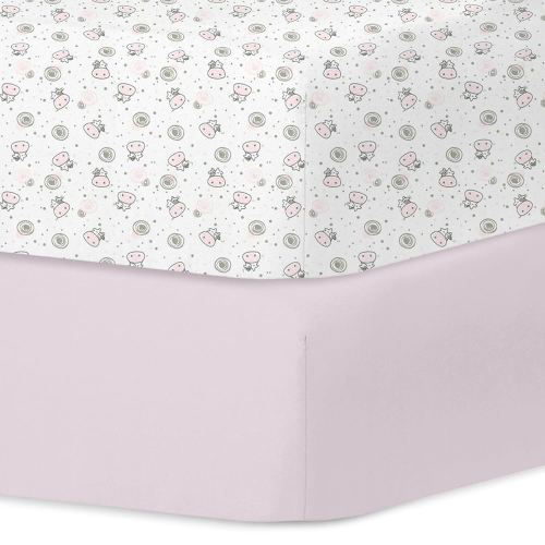 Little Grape Land Crib Sheets 2 Pack for Boys and Girls, Baby Neutral Crib Fitted Sheets for Standard Crib & Toddler Mattress, Super Soft Breathable Fitted Crib Sheet Set, Flying Cow