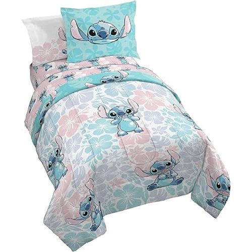 Jay Franco Disney Lilo & Stitch Full Comforter Set - 7 Piece Bedding Includes Sheet Set & Pillow Covers - Super Soft Kids Floral Bedding