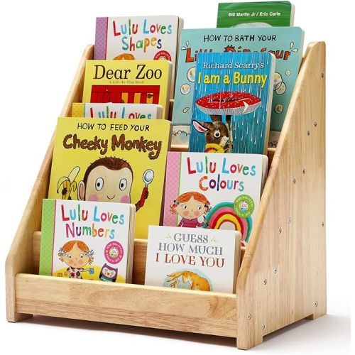 Montessori Bookshelf for Toddler 1-5 Years, Kids Wooden 5-Tier Front Facing Book Display Shelf with Chalkboard for Bedroom,Playroom,Classroom,Book Rack Organizer, Natural