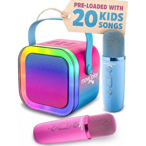 Move2Play, Karaoke Machine for Kids | Includes 20+ Kid Songs | 2 Microphones | Connect with Bluetooth | 3, 4, 5, 6, 7+ Year Old Gift | Toy for Girls, Boys, & Toddler | Birthday Present