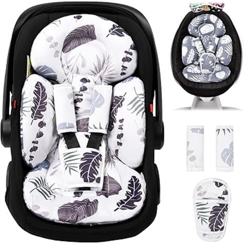 Infant Car Seat Insert, Head and Body Support, Reversible Newborn Insert Compatible with Baby Carseat, Stroller, Mamaroo Swing, Rocker, Bouncer. Baby Car Seat Cushion - Blue Leaf