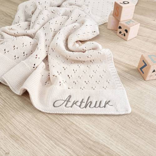 Pointelle knit blanket, soft cotton heirloom blanket, classic cellular baby blanket can be personalised, new baby gift for girl or boy