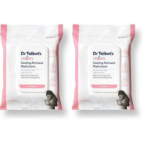 Dr. Talbot's Mom Postpartum Perineal Pad Liners - Instant Cooling Witch Hazel Pad Liners for Postpartum Care - 24 Count (Pack of 2)