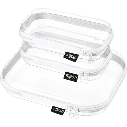 YQBRAO 3 Pack Clear Hard Shell Zipper Case,Rigid Protection Diaper Bag Organizer Pouches, TSA Approved Toiletry Bag with YKK Zippers for Cosmetics, Toys & Electronics