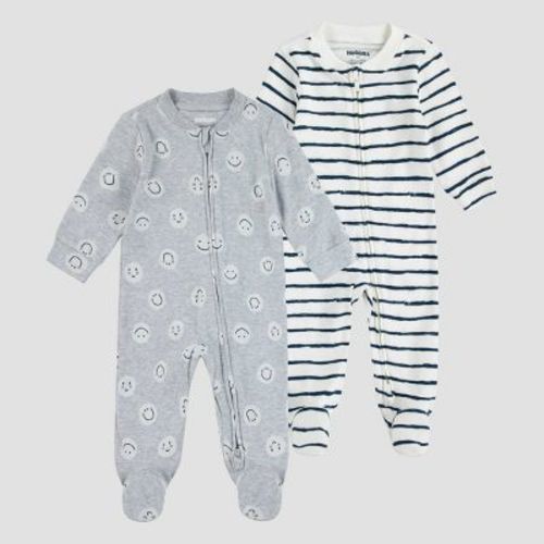 Huggies Baby 2pk Uni Happy Face Organic Sleep N' Play - Gray/blue 3m