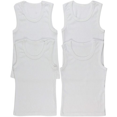 ToBeInStyle Boy's Pack of 4 Ribbed Cotton Tank Tops - White - 0-3 Months Old