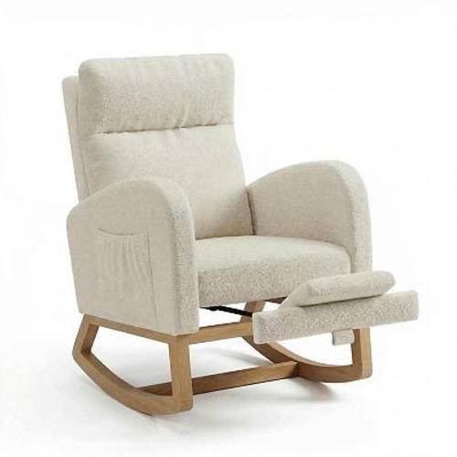 Upholstered Glider Rocking Chair with Footrest & Pocket, Recliner Accent Chair for Terrace, Lounge