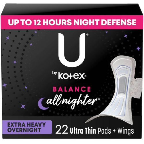 U By Kotex Balance Ultra Thin Extra Heavy Overnight Pads With Wings - Unscented - 22ct