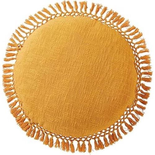 Indigo Ink - Decorative Pillow, Round Cotton Pillow with Tassels, Throw Pillows for Couch or Bed, Boho Home Decor, 20" x 20" (Tufted Medallion Collection, Gold)