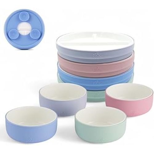 Elk and Friends Kids Porcelain Mealtime Bundle | Suction Sleeves | 6.7" Plates & Bowls | 8 Pcs | Microwave & Dishwasher Safe