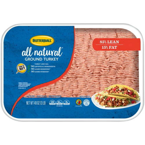 Butterball All Natural Fresh 85%/15% Lean Ground Turkey, Family-Sized, 3 lb Tray