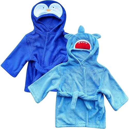 Sunny zzzZZ 2 Pack Unisex Baby Plush Animal Face Robe for 0-9 Months - Baby Essentials Registry Gifts