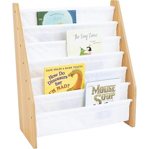 Humble Crew, White/Natural Wood Super Size 6 Tier Kids Book Rack