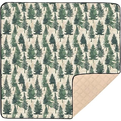Baby Play Mat Pine Cypress Trees Green 50 x 50 Playpen Mat Baby Play Mats for Floor Play Gym Crawling Mat Non-Slip Cushioned Baby Playmat for Infants, Babies, Toddlers