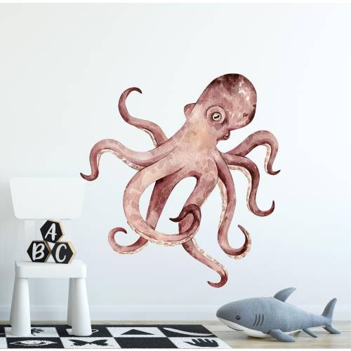Octopus Fabric Wall Decal | Ocean Nursery Decor | Sea Life Nursery Wall Decal | Underwater Deep Sea Animal | Removable Fabric Decal