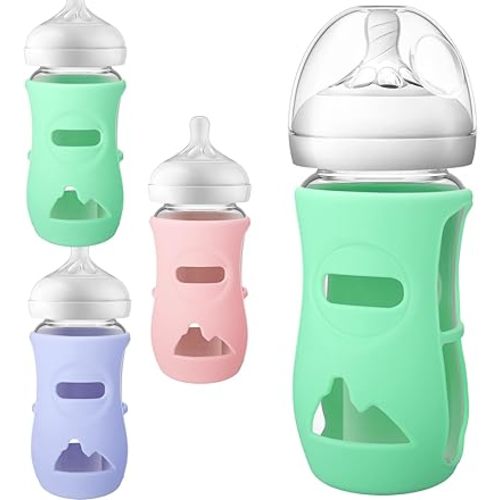3 Pack Silicone Sleeve for Avent Glass Bottle 8 Ounce,Natural Silicone Bottle Cover for Glass Anti Colic Bottles 8 OZ