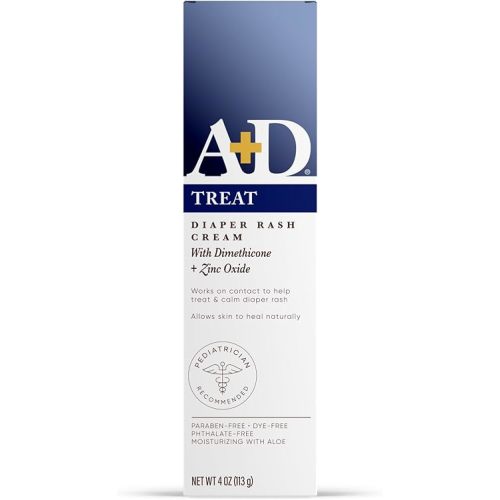 A+D Zinc Oxide Diaper Rash Treatment Cream, Dimenthicone 1%, Zinc Oxide 10%, Easy Spreading Baby Skin Care, 4 Ounce Tube (Packaging May Vary)