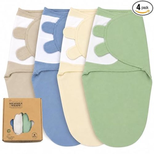 Organic Cotton Baby Swaddle 4-Pack, Swaddles for Newborn 0-3 Month - Swaddle Blanket Infant Wrap Sleep Sack for Boys & Girls, Baby Swaddle for Newborn, Registry & Shower Gift Essential