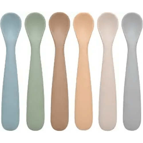 Eascrozn Baby Spoons, 6 Pack First Stage Silicone Feeding Spoons, Soft Tip Feeding Baby Utensils, Baby Led Weaning Supplies Training Spoons, Dishwasher and Boil Safe