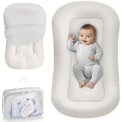 Baby Lounger - Baby Lounger for Newborn, 0-24 Months, Infant Lounger for Home and Travel, Soft Cotton, Baby Nest Lounger, Newborn Babies Essentials Gifts, White (Lounger Cover Included)