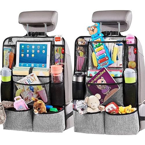 Helteko Backseat Car Organizer, Kick Mats Back Seat Protector with Touch Screen Tablet Holder, Organizer for Kids, Travel Accessories, Mat 9 Storage Pockets 2 Pack