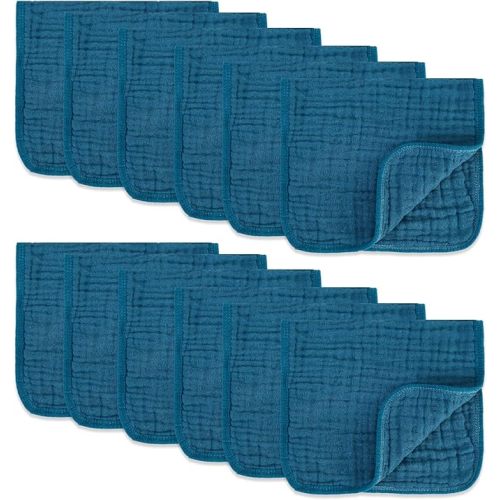 Muslin Burp Cloths 100% Cotton Pack of 12. Soft, Gentle & Absorbent Baby Burp Cloths for Baby Girl & Boys.(Dark Blue 12 Pieces)