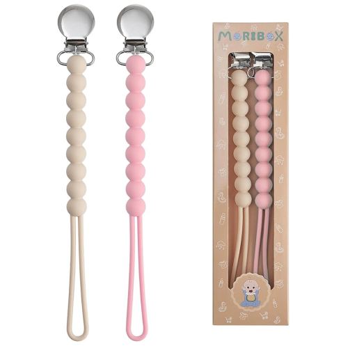 Pacifier Clip for Boys Girls - MORIBOX Paci Clip Soothe Baby Binky Holder for Shower Birthday Gift 2 Pack