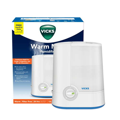 Vicks V750 Warm Moisture Humidifier, 400 sq ft, Blue, with Scent Pad Heater and Auto Shut Off