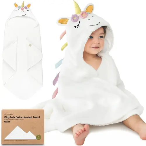 KeaBabies Organic Baby Towel with Hood (Unicorn)